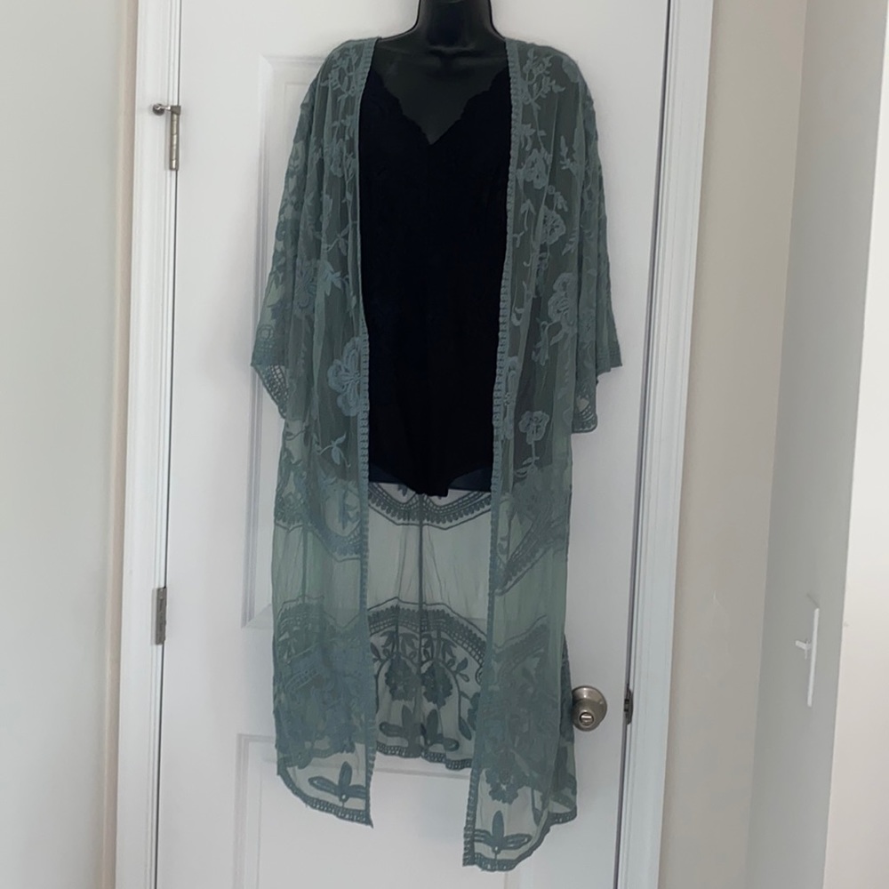 Light Sage Green lace cardigan. Size large